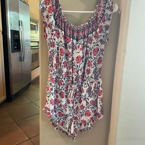 Women’s Cotton Candy LA cotton off the shoulder short romper with ruffle detail